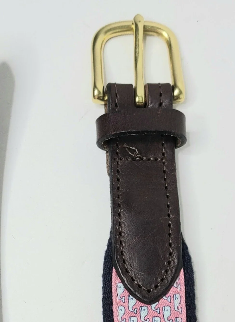 Vineyard Vines By Shepard & Ian Pink Whale Print Leather Trim Belt